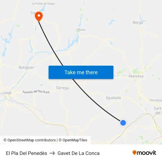 El Pla Del Penedès to Gavet De La Conca map