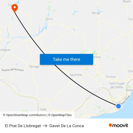El Prat De Llobregat to Gavet De La Conca map