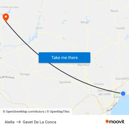 Alella to Gavet De La Conca map
