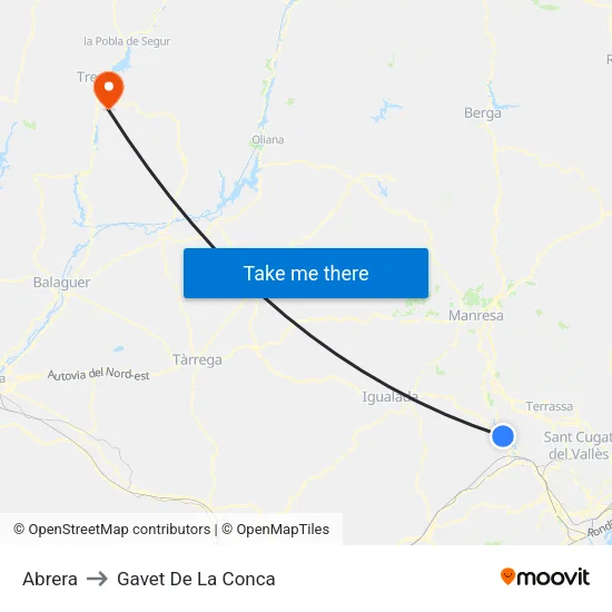 Abrera to Gavet De La Conca map