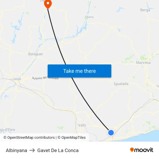 Albinyana to Gavet De La Conca map