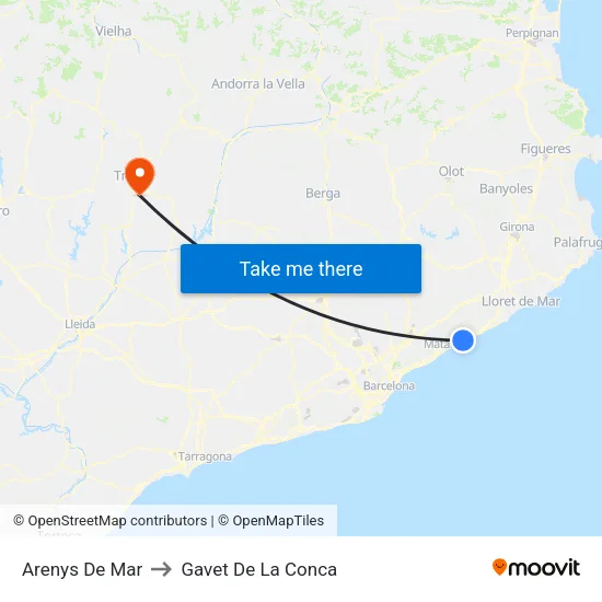 Arenys De Mar to Gavet De La Conca map