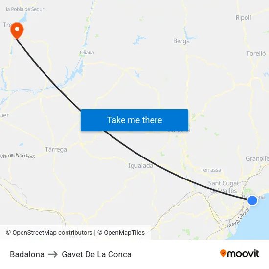 Badalona to Gavet De La Conca map