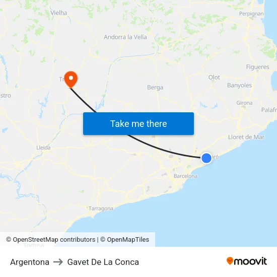 Argentona to Gavet De La Conca map