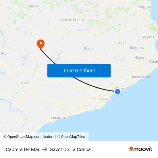 Cabrera De Mar to Gavet De La Conca map