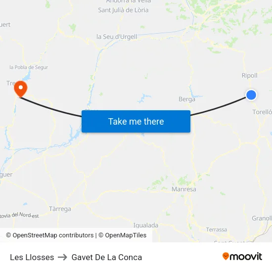Les Llosses to Gavet De La Conca map