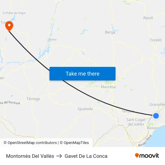 Montornès Del Vallès to Gavet De La Conca map