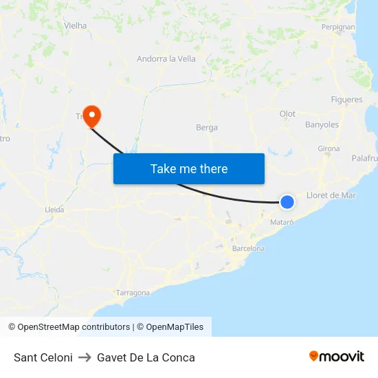 Sant Celoni to Gavet De La Conca map