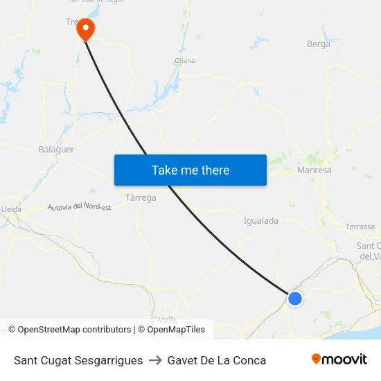 Sant Cugat Sesgarrigues to Gavet De La Conca map