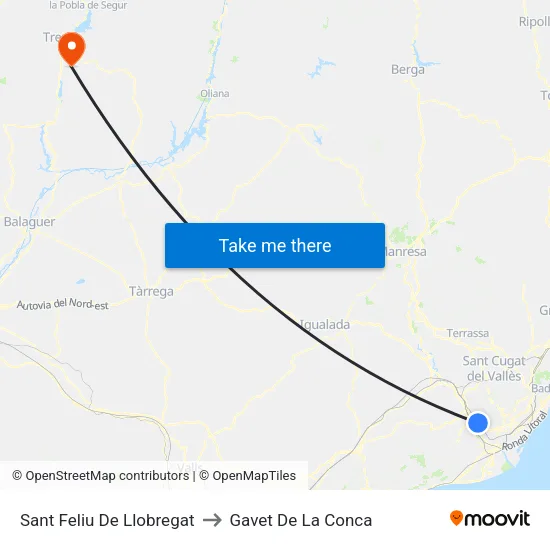 Sant Feliu De Llobregat to Gavet De La Conca map