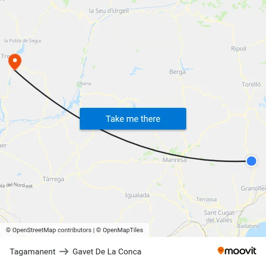 Tagamanent to Gavet De La Conca map