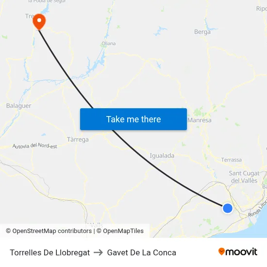 Torrelles De Llobregat to Gavet De La Conca map