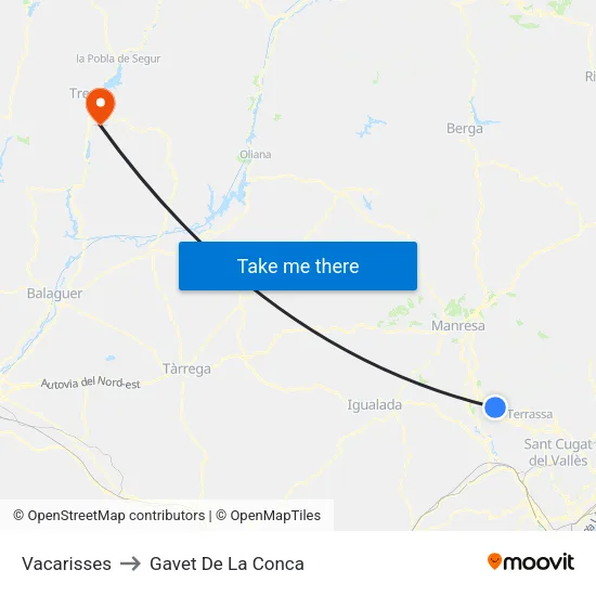 Vacarisses to Gavet De La Conca map