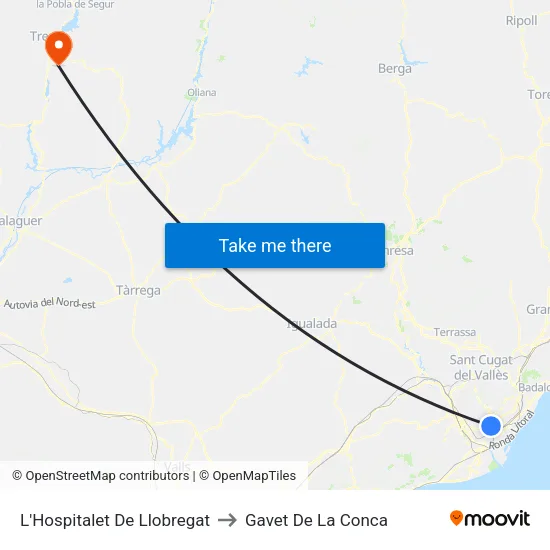 L'Hospitalet De Llobregat to Gavet De La Conca map