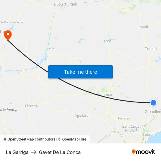 La Garriga to Gavet De La Conca map