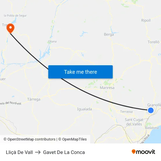 Lliçà De Vall to Gavet De La Conca map