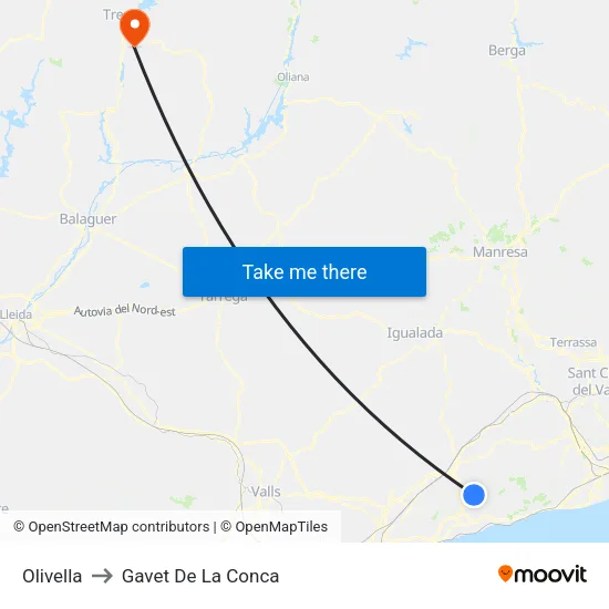 Olivella to Gavet De La Conca map