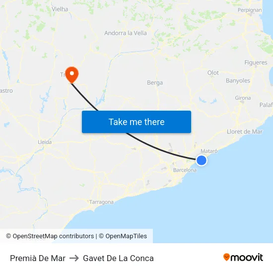 Premià De Mar to Gavet De La Conca map
