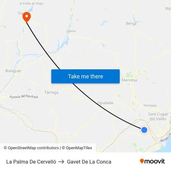 La Palma De Cervelló to Gavet De La Conca map