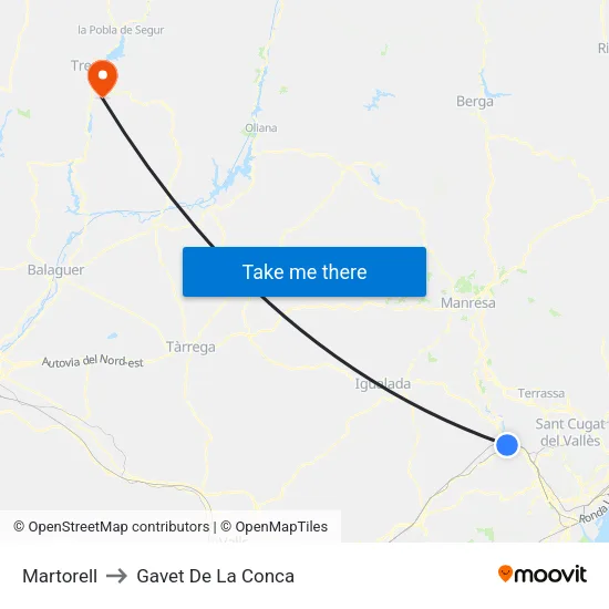 Martorell to Gavet De La Conca map