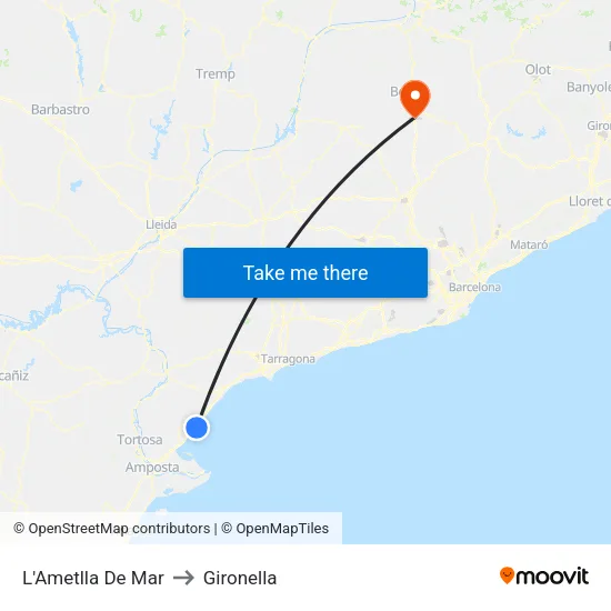 L'Ametlla De Mar to Gironella map