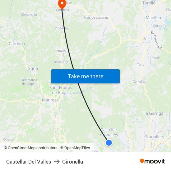 Castellar Del Vallès to Gironella map