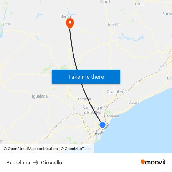 Barcelona to Gironella map
