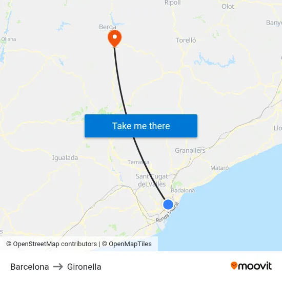 Barcelona to Gironella map