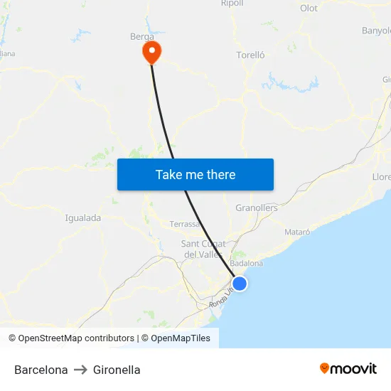 Barcelona to Gironella map
