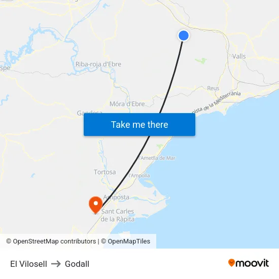 El Vilosell to Godall map