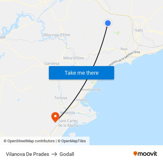 Vilanova De Prades to Godall map