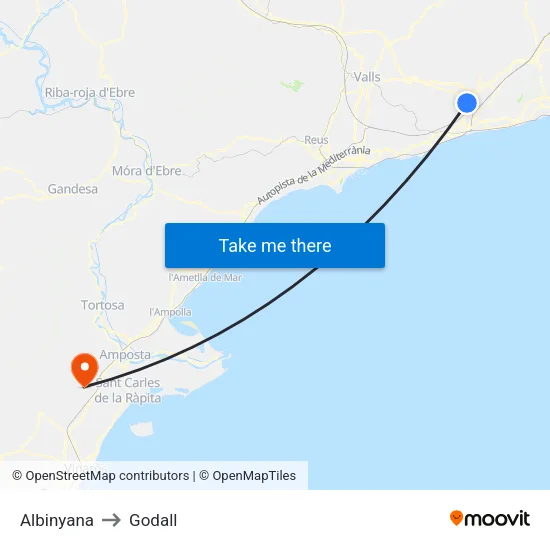 Albinyana to Godall map