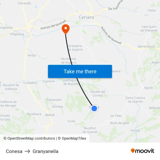 Conesa to Granyanella map
