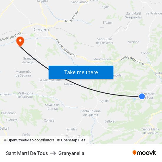 Sant Martí De Tous to Granyanella map