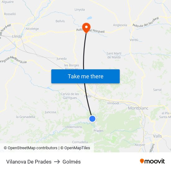 Vilanova De Prades to Golmés map