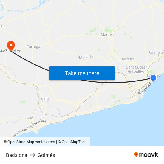 Badalona to Golmés map