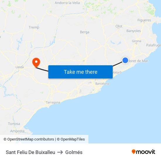 Sant Feliu De Buixalleu to Golmés map