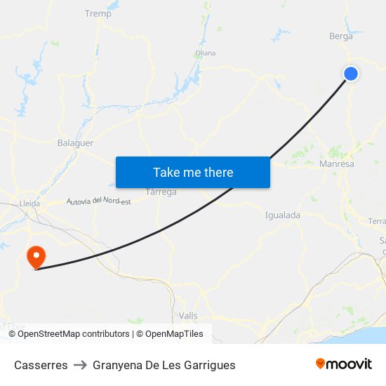 Casserres to Granyena De Les Garrigues map