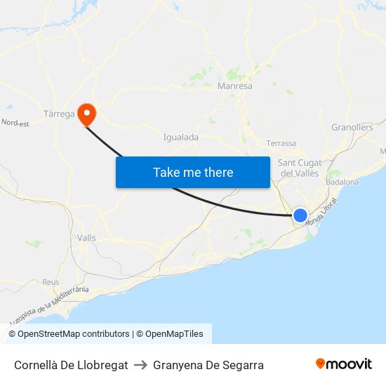 Cornellà De Llobregat to Granyena De Segarra map