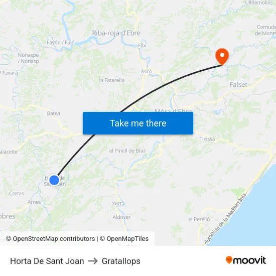 Horta De Sant Joan to Gratallops map