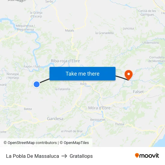 La Pobla De Massaluca to Gratallops map