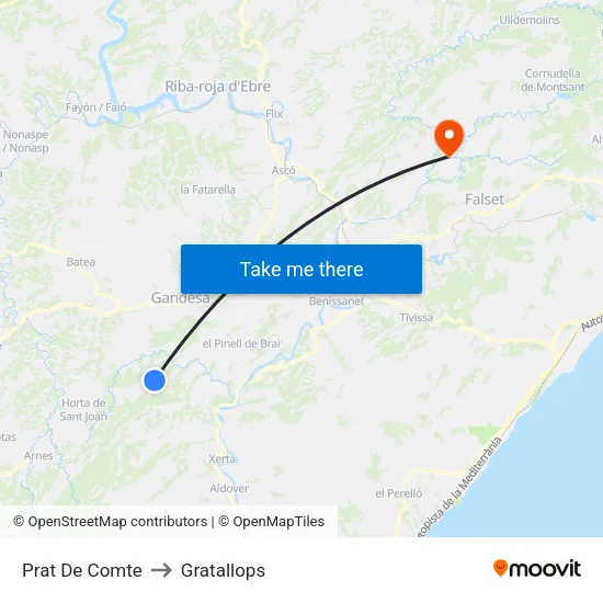 Prat De Comte to Gratallops map