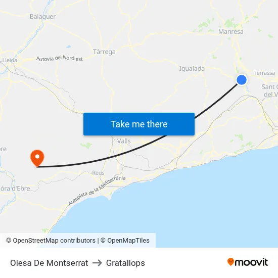 Olesa De Montserrat to Gratallops map