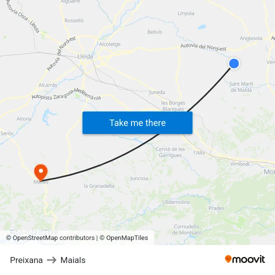 Preixana to Maials map