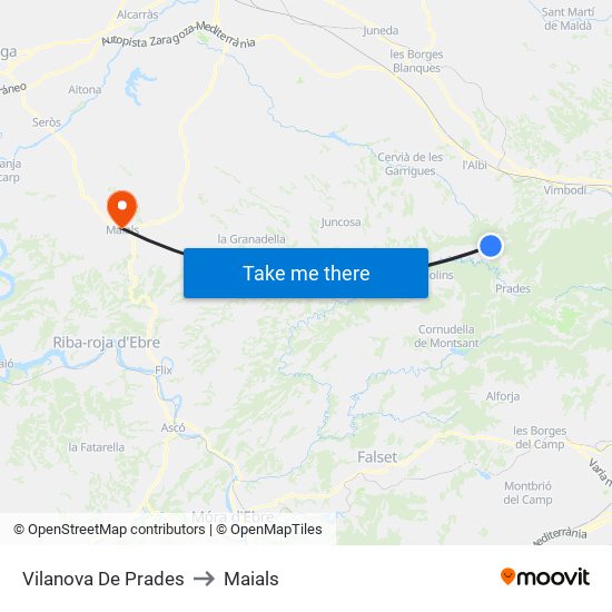 Vilanova De Prades to Maials map