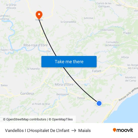 Vandellòs I L'Hospitalet De L'Infant to Maials map