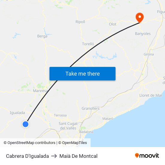 Cabrera D'Igualada to Maià De Montcal map