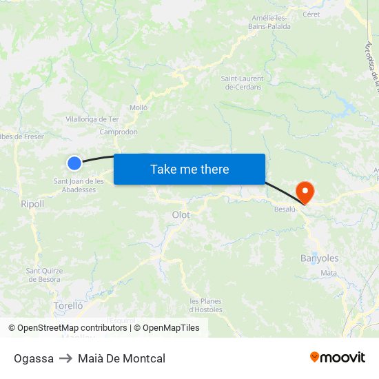 Ogassa to Maià De Montcal map