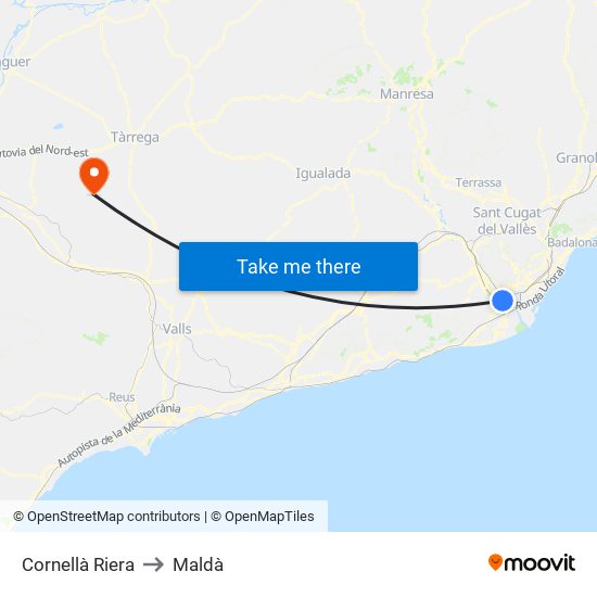Cornellà Riera to Maldà map