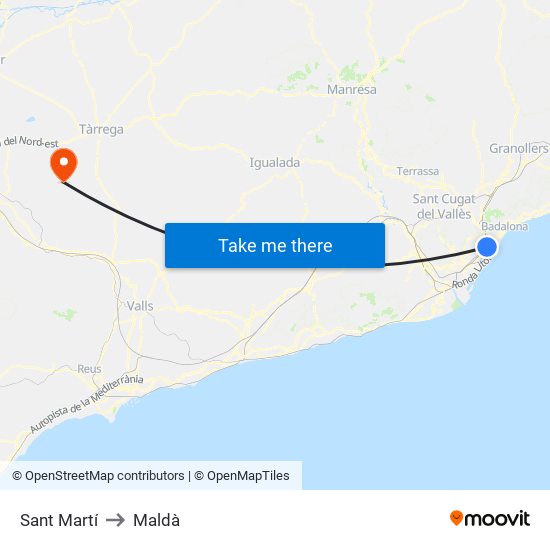 Sant Martí to Maldà map